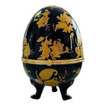 Vintage Cobalt Blue Gold Floral Porcelain Hinged Egg Trinket Box Jewelry Storage
