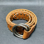 Women's Brown Studded Leather Belt Double D-Ring Buckle Gap Size S