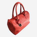 Furla Orange Red Saffiano Leather Speedy Satchel Tote Handbag Silver Charm VG
