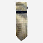 Tommy Hilfiger Men's Silk Tie Yellow & Navy Blue Grid Geometric Pattern Preppy