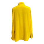 Tommy Bahama Women's Yellow Silk Button Down Blouse L Long Sleeve Pockets VG