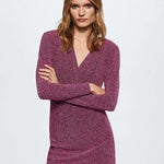 MNG Mango Pink Metallic Wrap Dress Women's Long Sleeve Mini Dress Size M NWOT