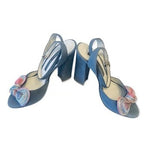Norma J Baker Genuine Leather Suede Peep Toe Sandals Blue Block Heel 5.5 Floral