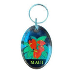 Maui Hawaiian Islands Souvenir Keychain Double Sided Red Anthurium Acrylic New