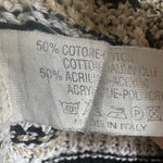 Italian Ribbed Knit Midi Skirt Black White Olive Striped One Size 4-10 Italy VG