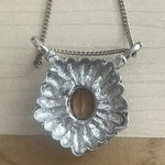 Vintage PCI Citrine Gemstone Scalloped Pendant Necklace 16" Silver Gold Tone VG