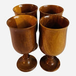 Vintage Mid-Century Modern Hand Carved Wood Goblets Wine Chalices Cups Set of 4