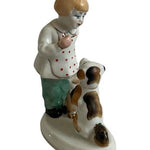 Vintage Polonne Porcelain Figurine Girl Training Dog & Teddy Bear USSR 6" VG