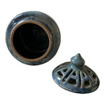 Unique Handcrafted Blue Glazed Ceramic Pottery Lid Bowl Bean Pot Artist Signed 7