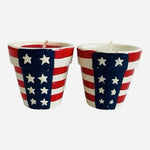 Patriotic Ceramic Flower Pot Candles American Flag Set of 2 New Patriotic