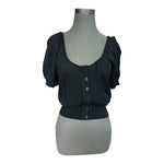 Catherine Malandrino Black Cropped Sweater Sz S Short Sleeve Button Cardigan VG