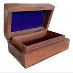 Vintage Wood Jewelry Box Golden Floral Inlay India 6" Handmade Treasure Chest