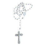 White Plastic Beaded Rosary Necklace Cross Pendant Christianity Vatican Rosary