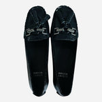 Stuart Weitzman Rascal Black Patent Croc Embossed Tassel Loafers Driving Shoes