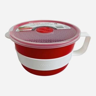 Decor Microsafe Large Microwave Bowl Vented Lid Soup Noodle Oats Red 4.85C NIB