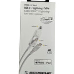 Scosche StrikeLine 2-in-1 USB-C Lightning Cable 4FT MFi White NIB