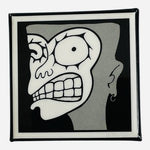 Vintage Square Pin Stylized Black White Grimacing Face Graphic 2x2 Enamel Button