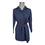 Vintage Clues Collection NY Paris Belted Jacket 4P Dark Blue Rayon Acetate VG