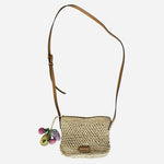 ZARA Woven Straw Crochet Crossbody Mini Bag Boho Beach Berries Tassel 7x6" Beige