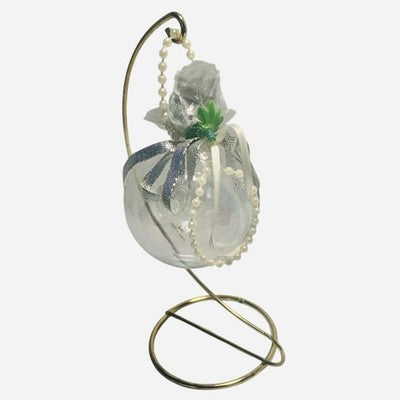 Pier 1 Li Bien Silver Pearl Beads Ball Glass Ornament Red Velvet Box
