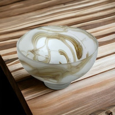 Vintage Spring Satin Swirl Glass Bowl 9.5" Tan Green Poland Large Serving Dish
