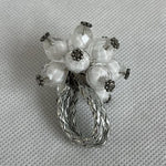 Silver White Beaded Flower Ring Adjustable One Size Fits Any Jewelry