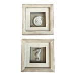 Unison Gifts Coastal Nautilus Seahorse White Shadow Box Wall Art Set of 2 6"x6"