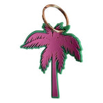 Tropical Palm Tree Rubber Keychain Charm Rose Gold Ring Vivid Color NWOT