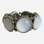 Silver-Tone Stretch Bracelet with White Round Cabochons One Size Fits Any