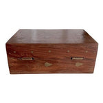 Vintage Wood Jewelry Box Golden Floral Inlay India 6" Handmade Treasure Chest