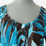 Tommy Bahama Silk Cotton Off Shoulder Blouse XXS Blue Brown Plants Top $138 NWT