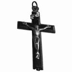 Vintage Italian Silver Tone Black Inlay Crucifix Pendant Catholic Cross 1.75" VG
