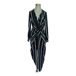 Boston Proper Black White Striped Wrap Tie Waist Dress Women’s Maxi Dress M EXC