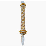 Oversized Egyptian Glass Teardrop Ornament Plaid Gold White Xmas 8.5” Holiday