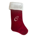 Monogram Letter C Red Velvet Christmas Stocking White Faux Fur Cuff 18.5" EXC