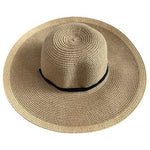 Smith & Hawken Wide Brim Straw Sun Hat Black Ribbon Chin Cord Natural Tan VG