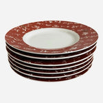 7pc Japanese Kana Calligraphy Ceramic Saucer Plate Set Red White 6.25" EXC