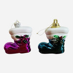Hard Plastic Santa Boot Christmas Ornaments Holly Set of 2 Pink Teal 2" G+