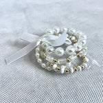 Layered Beaded Three  White Pearl Ribbon Bow Bracelet Wedding Accessories NWOT
