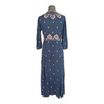 Free People Women's Blue Pink Embroidered Boho Maxi Dress XS V-Neck NWT $168