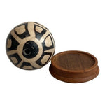 Vintage Peruvian Chulucanas Pottery Egg Figurine Ceramic Art with Wood Stand 6”
