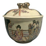 Royal Satsuma Vintage Hand Painted Geisha Lidded Bowl 7"x6" Japanese Pottery VG