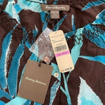 Tommy Bahama Silk Cotton Off Shoulder Blouse XXS Blue Brown Plants Top $138 NWT