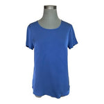 Quince Silk Blend Top Blue Short Sleeve Keyhole Back Womens S