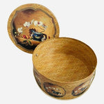 Once Upon a Rose Orchid Still Life Gold Decorative Round Hat Box 15x6.5" EXC