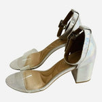 CL Chinese Laundry Jazz Clear Silver Iridescent Vinyl Block Heel Sandal Sz 7 NIB