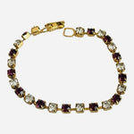 Vintage Gold Plated Tennis Bracelet Purple Clear Crystal Rhinestones 7 In VG