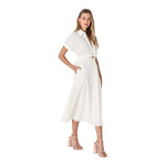 Lulus Palermo Perfection White Collared Midi Dress Pockets Sz S Button Front NWT