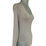 Nuuds Womens Size S Long Sleeve Scoop Neck Bodysuit Taupe Thong Style EXC