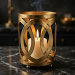 Stylish Shabby Gold Metal Interwoven Design Candle Holder Stand Base 6.5" VG